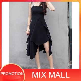 MixMall Korean Spaghetti Strap Asymmetrical Dress