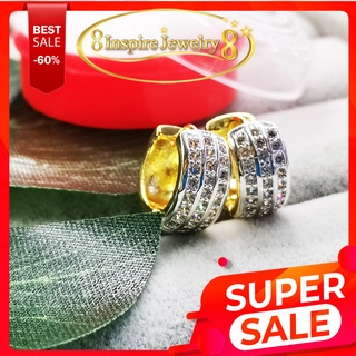 INSPIRE JEWELRY  ต่างหููฝังเพชรสวิสเรียงแถวสามแถว สวยงาม ปราณีต งานจิวเวลลี่ gold plated / diamond cloning (Gold)