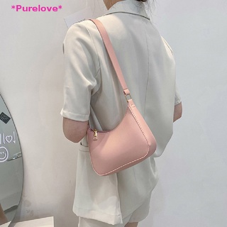 Purelove&gt; กระเป๋าถือ กระเป๋าสะพายไหล่ หนัง PU สีพื้น แฟชั่นเรโทร สําหรับสตรี