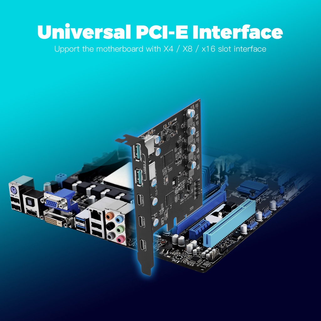 การ์ดอะแดปเตอร์ Pcie เป็น USB 3.2 Gen 2 พร้อมแบนด์วิดท์ 20 Gbps 5 พอร์ต (3X USB C -2X USB A) PCI Express