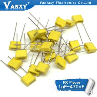 100pcs Polypropylene Safety Plastic Film  100V 1nF ~ 470nF 100nf 220nf 10nf 47nf 22nf 1nf 0.47uf 0.1uf Correction capacitor