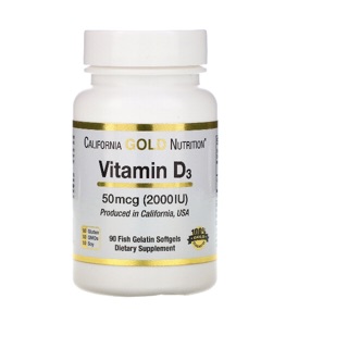 California Gold Nutrition Vitamin D3, 50 mcg (2000 IU), Produced in California, USA, 90 Fish Gelatin Soft-gels