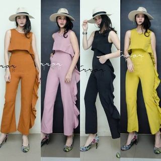 Jumpsuit แขนกุดขายาวระบายข้าง รูปจริงงานขาย