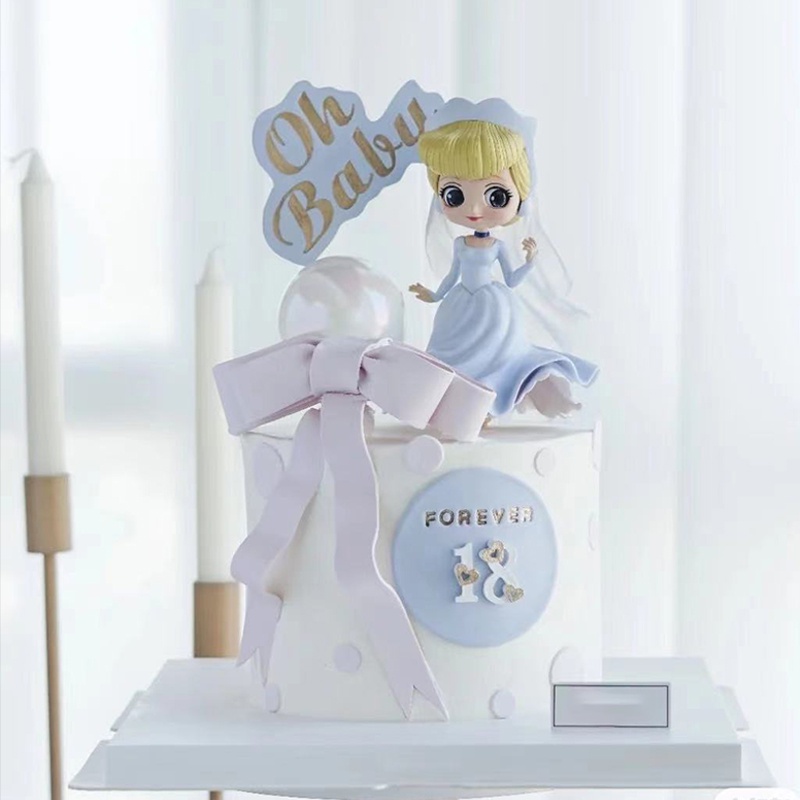 ตกแต่งเค้กเจ้าหญิง ซินเดอเรลล่า สีขาว งานแต่งงาน การ์ตูน สาวน่ารัก วันเกิด