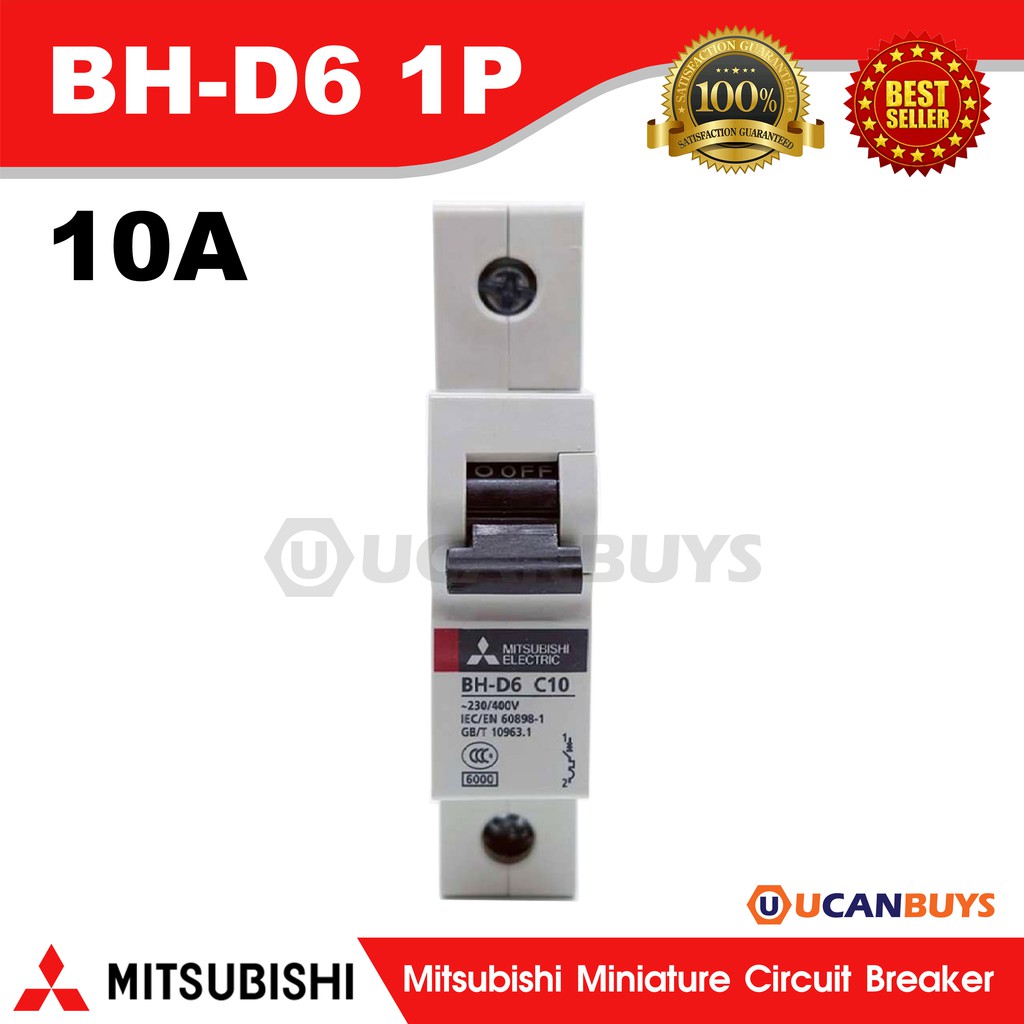 Mitsubishi MCB 1 Pole 10A 6kA รุ่น BH-D6 Mitsubishi Miniature Circuit Breaker | Ucanbuys