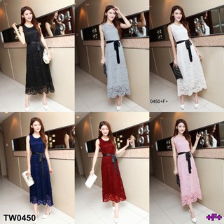 KT0450 MaxiDress เดรสผ้าลูกไม้ทรงยาว แขนกุด แต่งโบว์ผูก ริ้บบิ้น