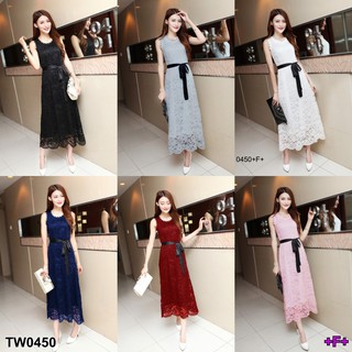 KT0450 MaxiDress เดรสผ้าลูกไม้ทรงยาว แขนกุด แต่งโบว์ผูก ริ้บบิ้น