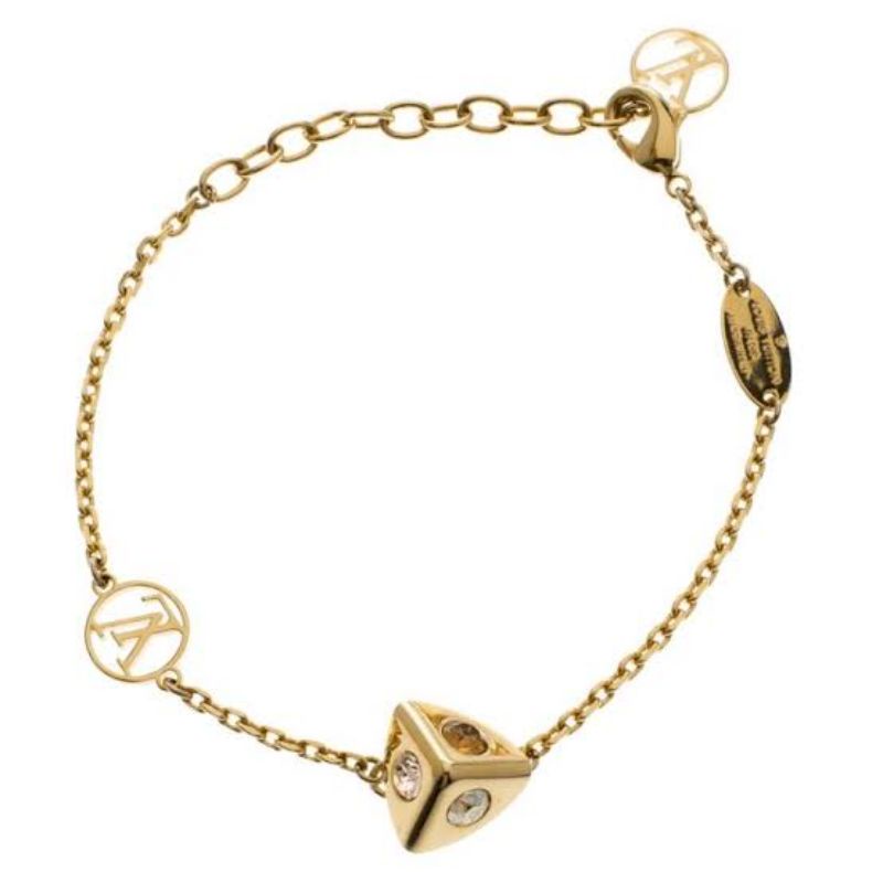 Louis Vuitton Gold-tone Lv Trunkies Strass Bracelet Authentic💯%