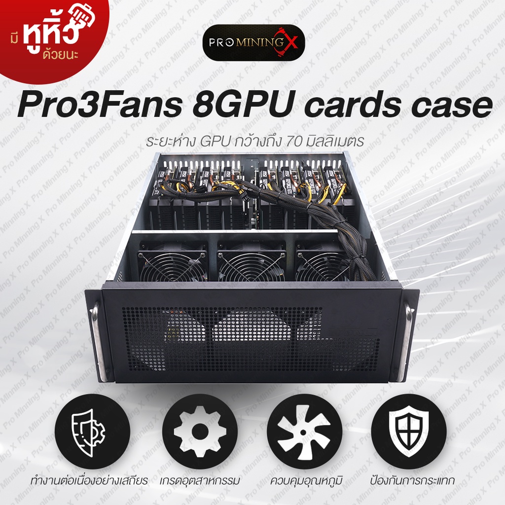 (ผ่อน0%) เคสพร้อมบอร์ดขุดคริปโต ETH ERG CPU/RAM/SSD ALL in One รุ่น Pro3Fans มีหูจับแบบเครื่องเซิร์ฟเวอร์ PSU 2500W