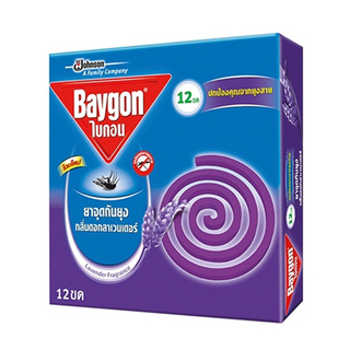 ว๊าว🍟 BAYGON ยาจุดกันยุง กลิ่นลาเวนเดอร์ (6 ขดคู่) ขนาด 144 กรัม สีม่วง Insect &amp; Pest Control