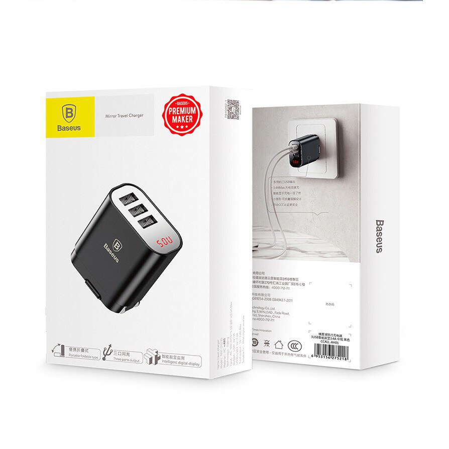 [คืน22c. ทักแชทรับโค้ด] Baseus หัวชาร์จ Mirror Travel Charger 3.4A Max