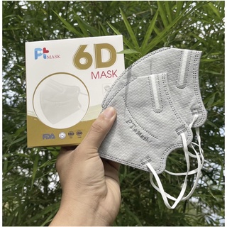 PT 6D mask สีเทา งานแบรนด์ งานกล่อง งานทรง 6D หนา 5 ชั้น ได้รับการรับรอง iso ใส่สบาย ไม่อีดอัด 1กล่อง/10ชิ้น