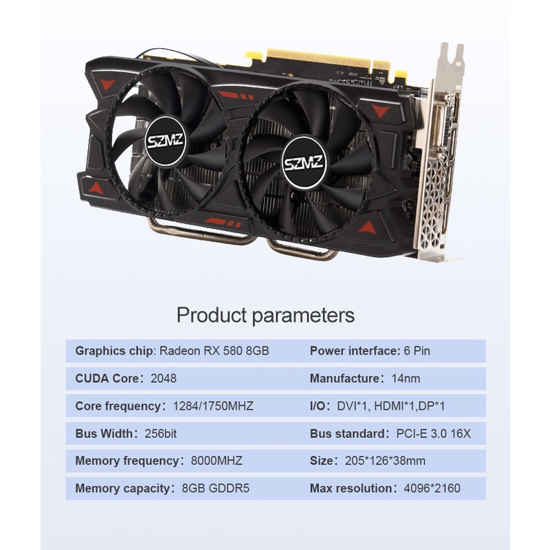 Jingsha ใหม่ 100 การ์ดจอ RX 580 8GB 256Bit 2048SP GPU GDDR5 สําหรับ AMD ...