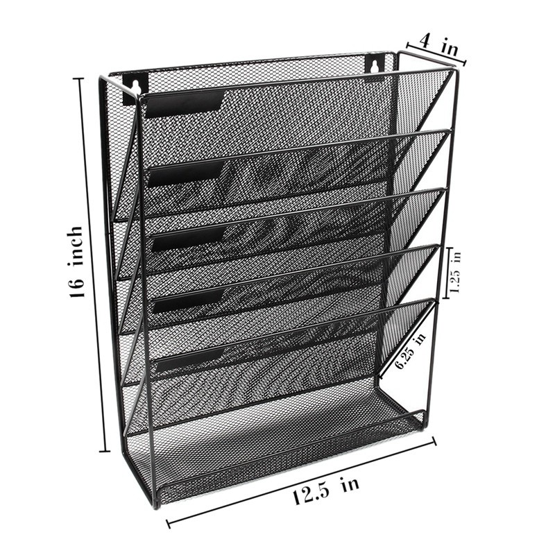 Metal Mesh Wall-Mounted Magazine File Rack Office Desk 5 Layer Interval ...
