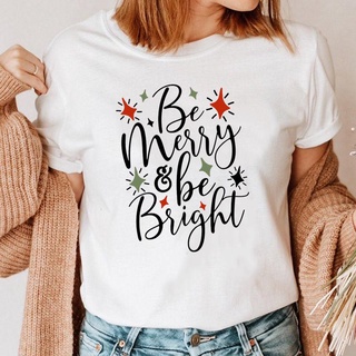 Womens Merry Christmas Printed T-shirt Cartoon Happy New Year Clothes Holiday Fashion Tshirt Summer Women Blouseเสื้อยื