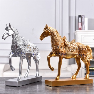 [Nana] เรซิ่น Trotting Horse Figurine รูปปั้นโฮมออฟฟิศเดสก์ท็อปตกแต่ง Golden