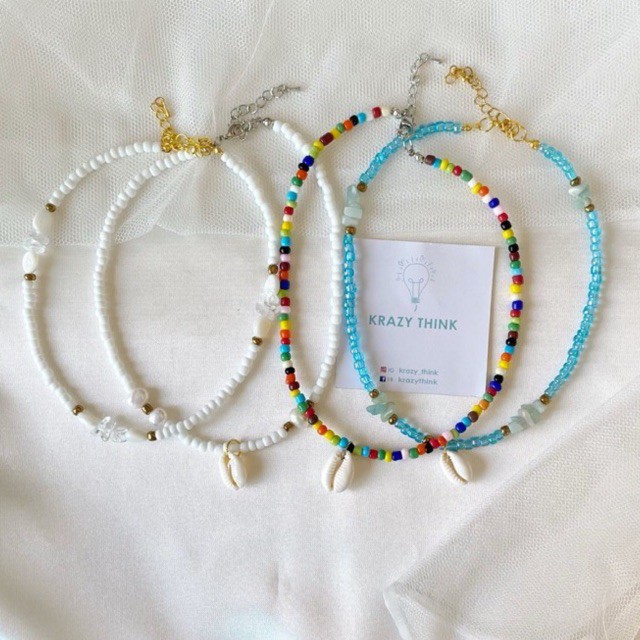 สร้อยคอแฟชั่น โชคเกอร์ ลูกปัด สร้อยเที่ยวทะเล(1pcs)