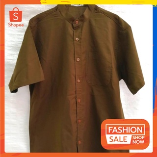 เสื้อเชิ้ตคอจีนแขนสั้น สีน้ำตาล