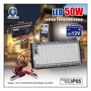 สปอร์ตไลท์ LED 12V 50W พร้อมสายคีบขั้วแบตเตอรี่ยาว 1 เมตร สปอร์ตไลท์DC สปอตไลท์คีบแบต