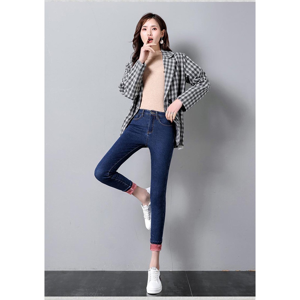 สินค้าพร้อมส่งทุกวันจากไทย กางเกงยีนส์บุขน กางเกงกันหนาว เลกกิ้งกันหนาว หญิง - รูปที่ 5