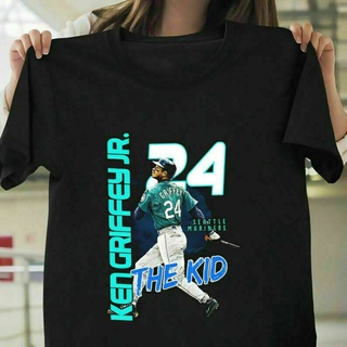 เสื้อยืดสีขาว เสื้อยืดวินเทจ Ken Griffey Jr. เสื้อยืดแขนสั้น พิมพ์ลาย Seattle Mariners สีดํา Tee