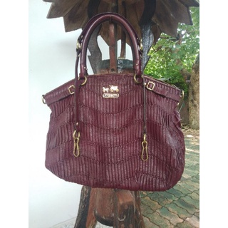 Coach Large Gatheted Madison Tote bag Wine Burgundy Lindsey Leather F1282-18643