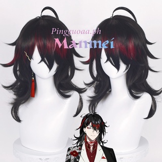 【Manmei】VTuber Vox Akuma Cosplay Wig NIJISANJI Luxiem 2022 Long Black Hair Mixed Red Heat Resistant