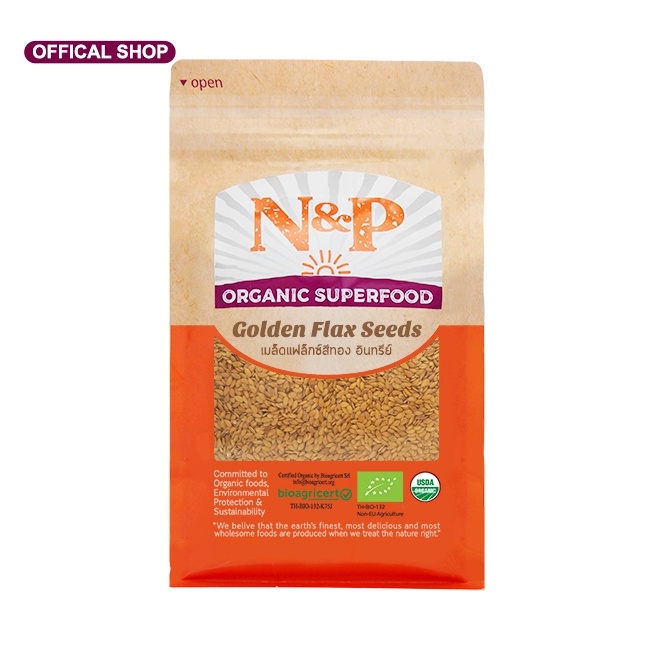 N&P Organic เมล็ดแฟลกซ์สีทอง ปริมาณ 900 กรัม N&P Organic Golden Flax Seeds 900 g