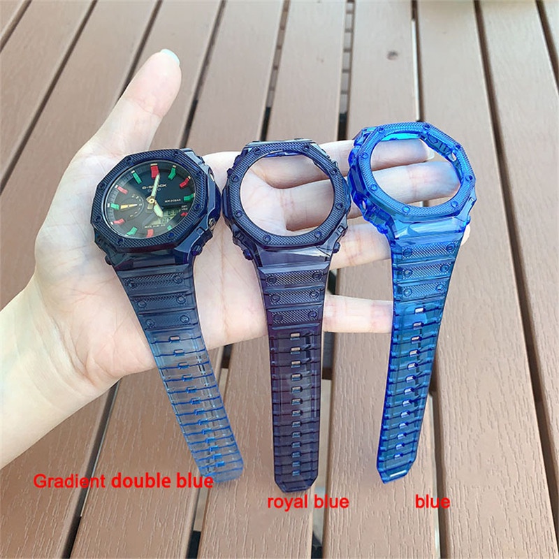 เคสเรซินใส และสายนาฬิกาข้อมือ ไล่โทนสีรุ้ง สําหรับ Casio G-SHOCK GA-2100 19 สี