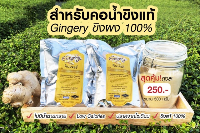 Gingery ขิงผง 100%ไร้น้ำตาล 500g. สดใหม่หมดอายุพฤศจิกายน2570