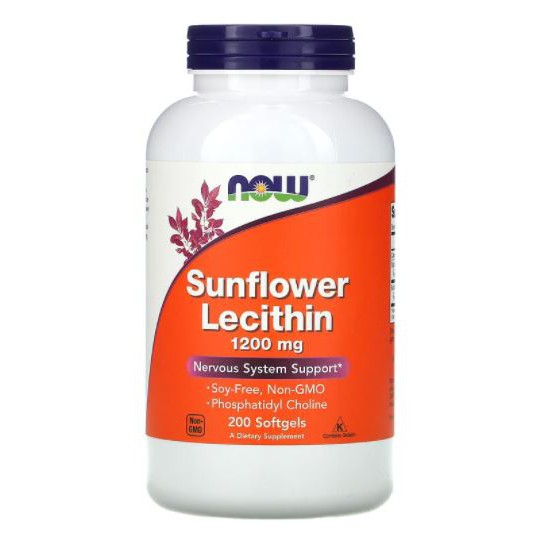 ( 200 เม็ด ) Now Foods, Sunflower Lecithin, 1200 mg [ 200 Softgels ] Lecithin soy puritan