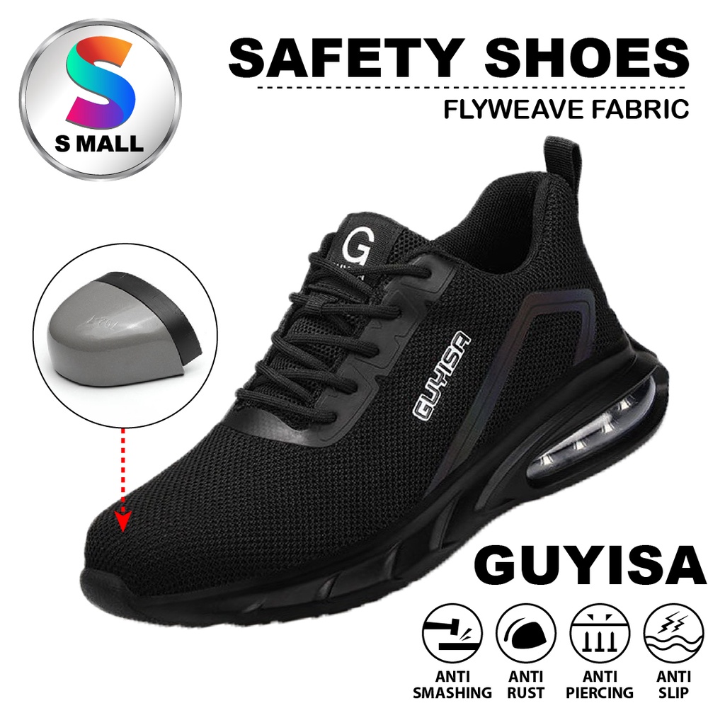 S MALL GUYISA MEN WORK SAFETY SHOES BREATHABLE ANTI-PIRECING PROTECTIVE STEEL TOE CAP - 1136 สีดํา