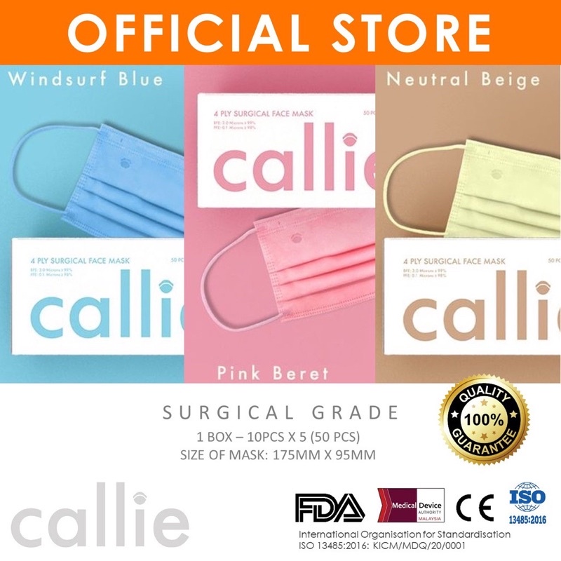 Callie 4 Ply Surgical Disposable Adult Face Mask Base Series Malaysia National Day 50pcs