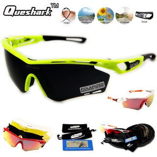 Queshark 4 เลนส์เต็มสีแดง revoed เลนส์ polarized แว่นตากันแดดสําหรับขี่จักรยาน