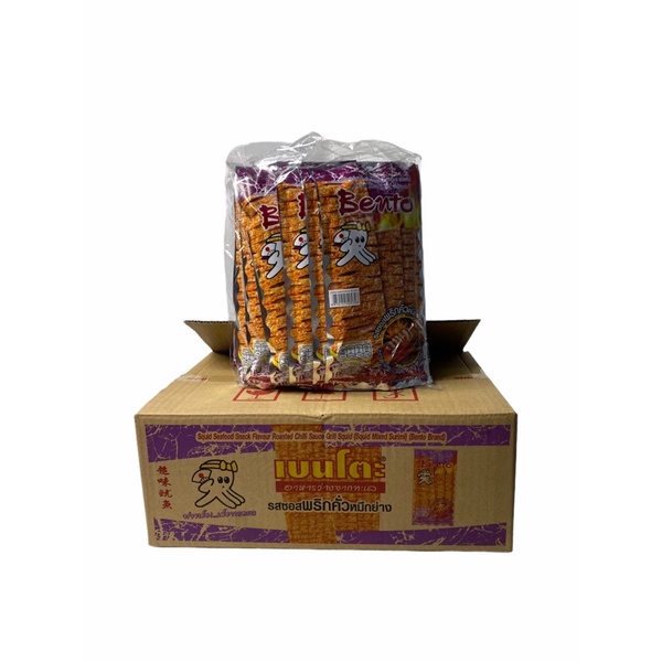 เบนโตะ Bento รสใหม่.. ซอสพริกคั่วหมึกย่าง Squid Seafood Snack Chilli Sauce Grill Squid สีม่วง 20g 1ก