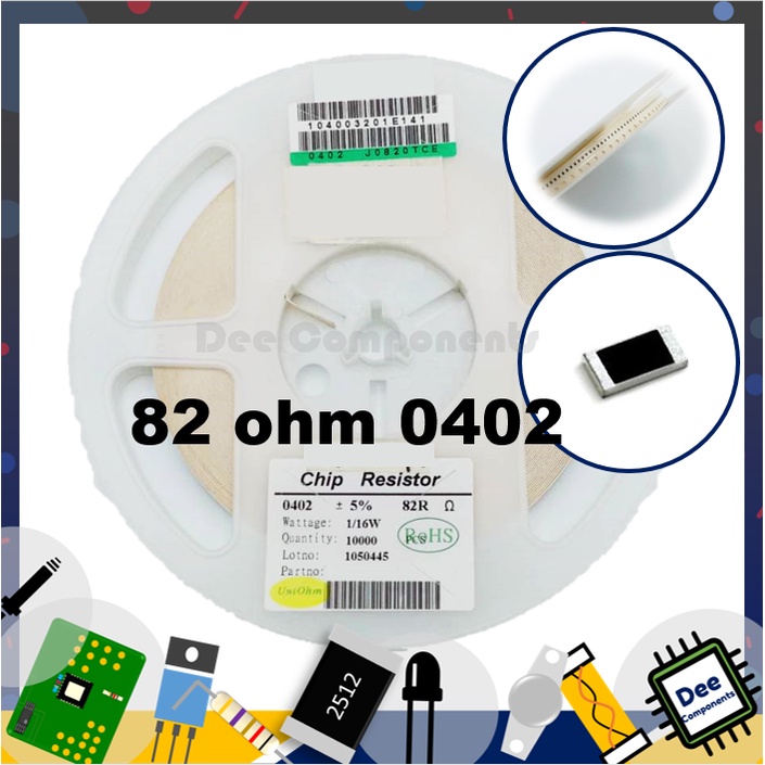 82 Ohm 0402 ±5% 62.5 mW -55°C ~ 155°C 0402J0820TCE Uni-Ohm 1-B3-2 (ขายยกแพ็ค 1 แพ็ค มี 100 ชิ้น)