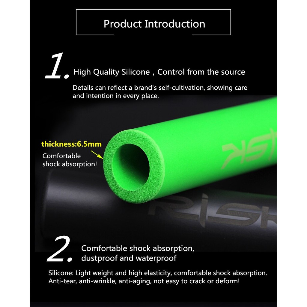 RISK 1 คู่ ปลอกแฮนด์รถจักรยาน MTB น้ำหนักเบา แบบซิลิก้าเจลหนานุ่ม ป้องกันลื่น - รูปที่ 3