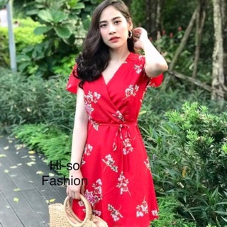 Korea petal dress🌹 เดรสไขว้หน้าแขนบัว ผ้าบับเบิ้ลพิมพ์ลาย พร้อมซิปและซับในทั้งตัว ทรงสวยเป๊ะ