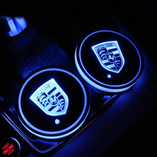 แผ่นรองแก้วน้ําติดรถยนต์ Porsche Car Water cup light 718 911 Panamera Macan Cayenne Water Cup mat LED