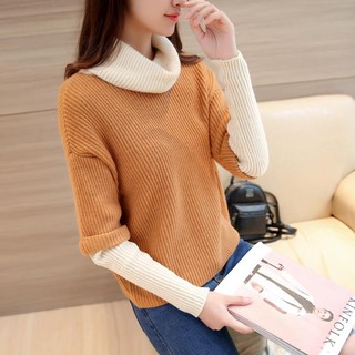 Sweater เสื้อกันต์ยาว แขนยาว ทูโทน สตไล์จกาหลี แฟชั่นเกาหลี คอเต่า