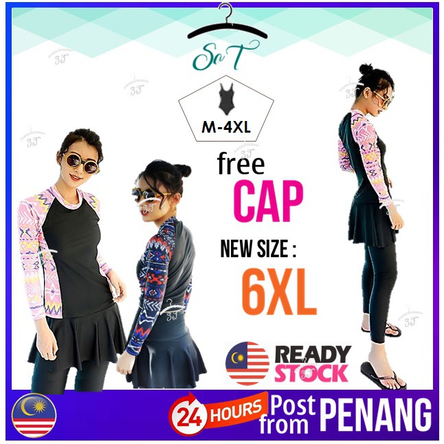 [25] PENANG READY STOCK M6XL Swim Wear Plus Size Long Sleeve Long