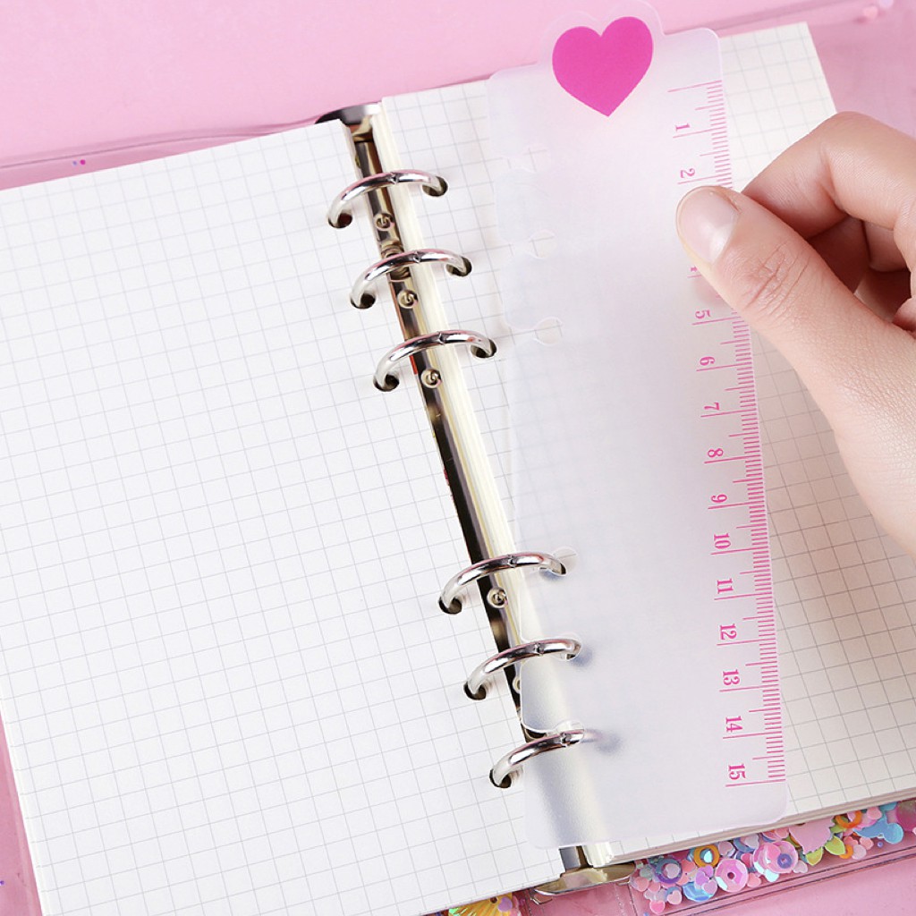 ไม้บรรทัดแพลนเนอร์ หัวใจชมพู  💕 Heart 6 รู Holes Planner Ruler Dividers Refill Divider Index Bookmark A6/A5 mimisplan - รูปที่ 2