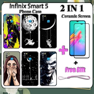 2 IN 1 Infinix Smart 5 Hot 10 Lite เคสโทรศัพท์ พร้อมกระจกนิรภัย เซรามิค ป้องกันหน้าจอ โค้ง ฟิล์มนิรภัย ด้านนอก อวกาศ