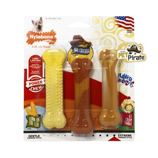 Nylabone ของเล่นสำหรับแทะขัดฟัน สำหรับสุนัขแทะรุนแรง (แพ็ค 3 รส 3 ชิ้น) Regular 7-11 กก. รสข้าวโพด รสไก่ รสไอศครีม