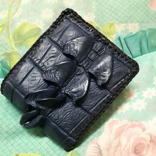 crocodile  lacing  pocket coin lacing blueกระเป๋าสตางค์จระเข้แท้สีน้ำเงิน