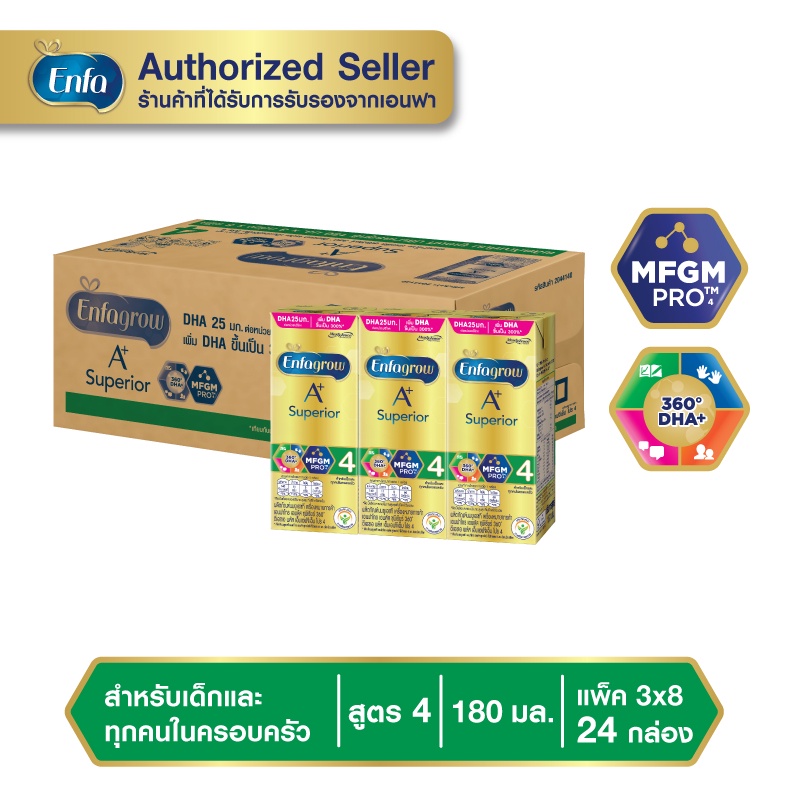 Enfagrow A+ UHT Superior 4 เอนฟาโกร เอพลัส ซุพีเรียร์ สูตร 4 รสจืด นมกล่อง สำหรับ เด็ก ขนาด 180 มล. 