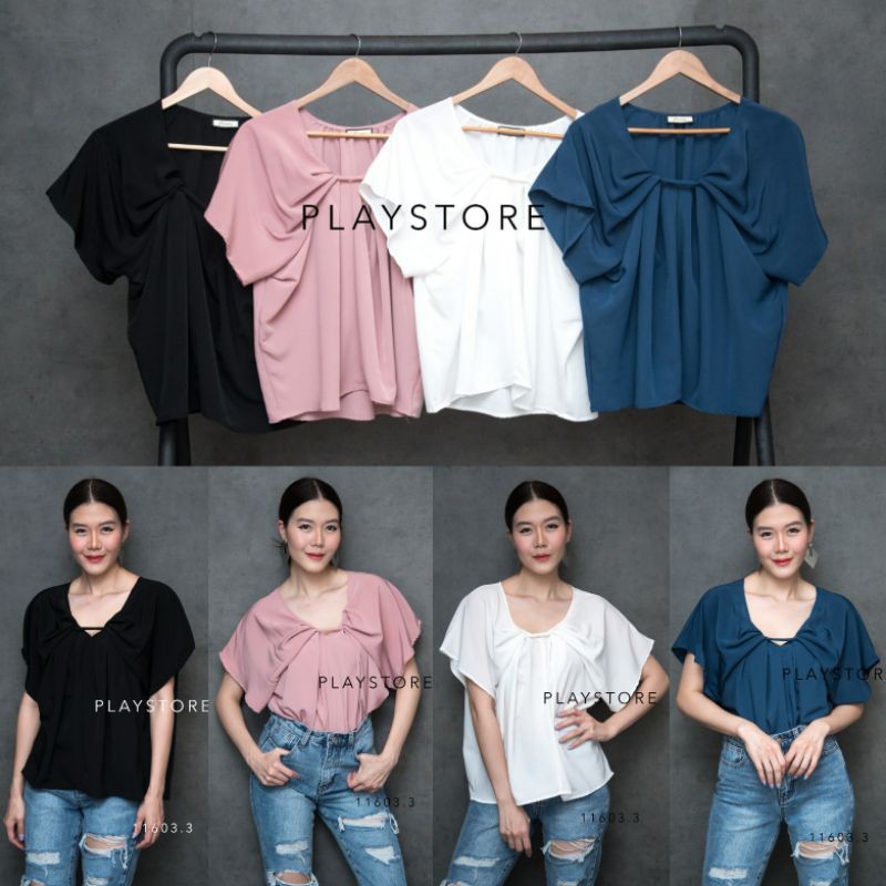 Mirrorsister #11603.3 เสื้อตัวเก๋คอวี เสื้อแขนสั้น ใส่สบาย ออกงาน ทำงาน