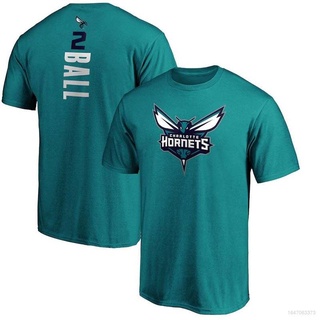 เสื้อยืดแขนสั้น คอกลม พิมพ์ลาย Nba Charlotte Hornets No.2 Ball Fan พลัสไซซ์ สําหรับผู้ชาย และผู้หญิง