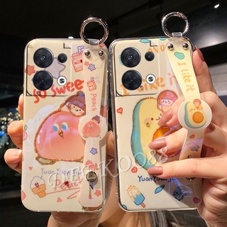 เคสโทรศัพท์มือถือนิ่ม OPPO Reno8 Reno7 Reno6 Pro Z 4G 5G Smartphone Casing Bling Glitter Cute Cartoon Avocado Peach Phone Case Softcase with Wristband Stand Holder Cover Reno 8 8Pro 8Z 7 7Pro 7Z 6 6Z