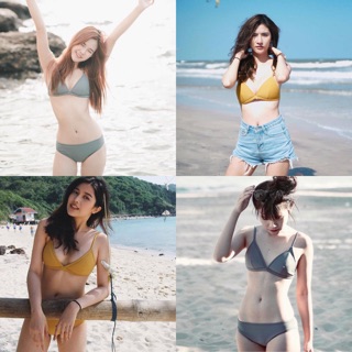 บิกินี่ ชุดว่ายน้ำtriangle bikini สีเยอะมาก มีช่องเสริมฟองน้ำเพิ่มได้